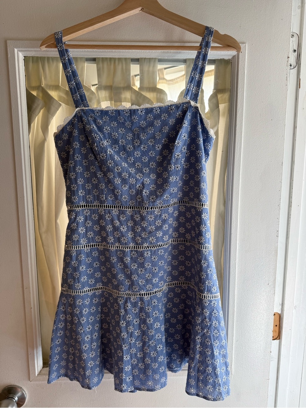 City Studio Blue Floral Mini Dress with White Eyelet Accents